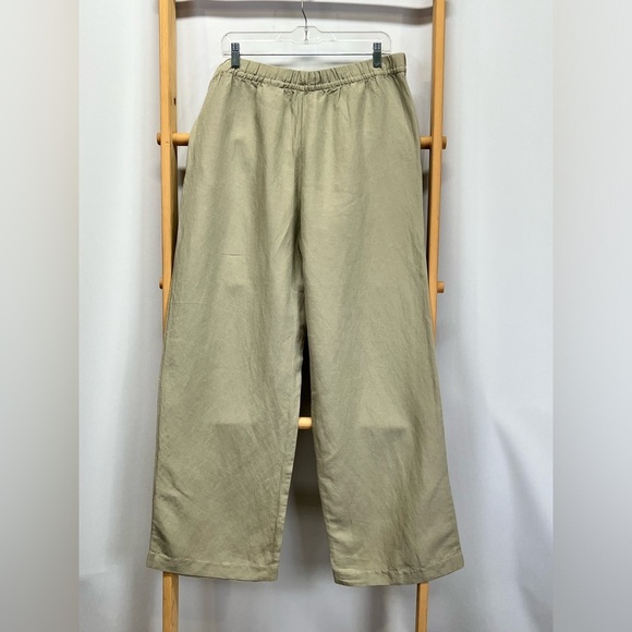H&M Khaki drawstring waist Linen blend wide leg pants size L. - Picture 4 of 11